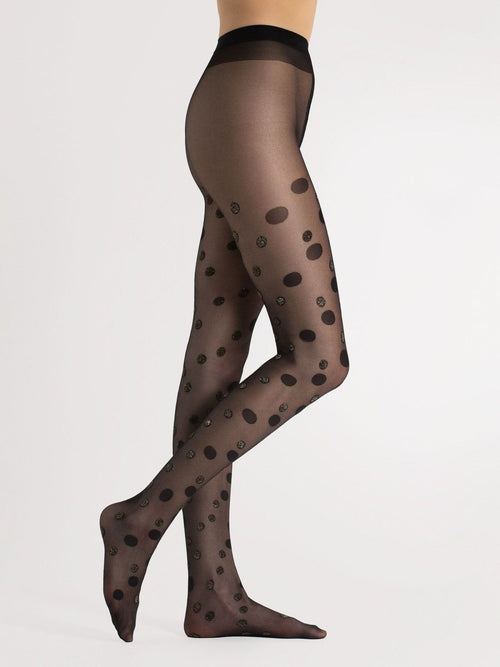 Fiore Bubbles 20 Den – Glamorous Gold Polka Dot Tights - Velvet Touch Tights