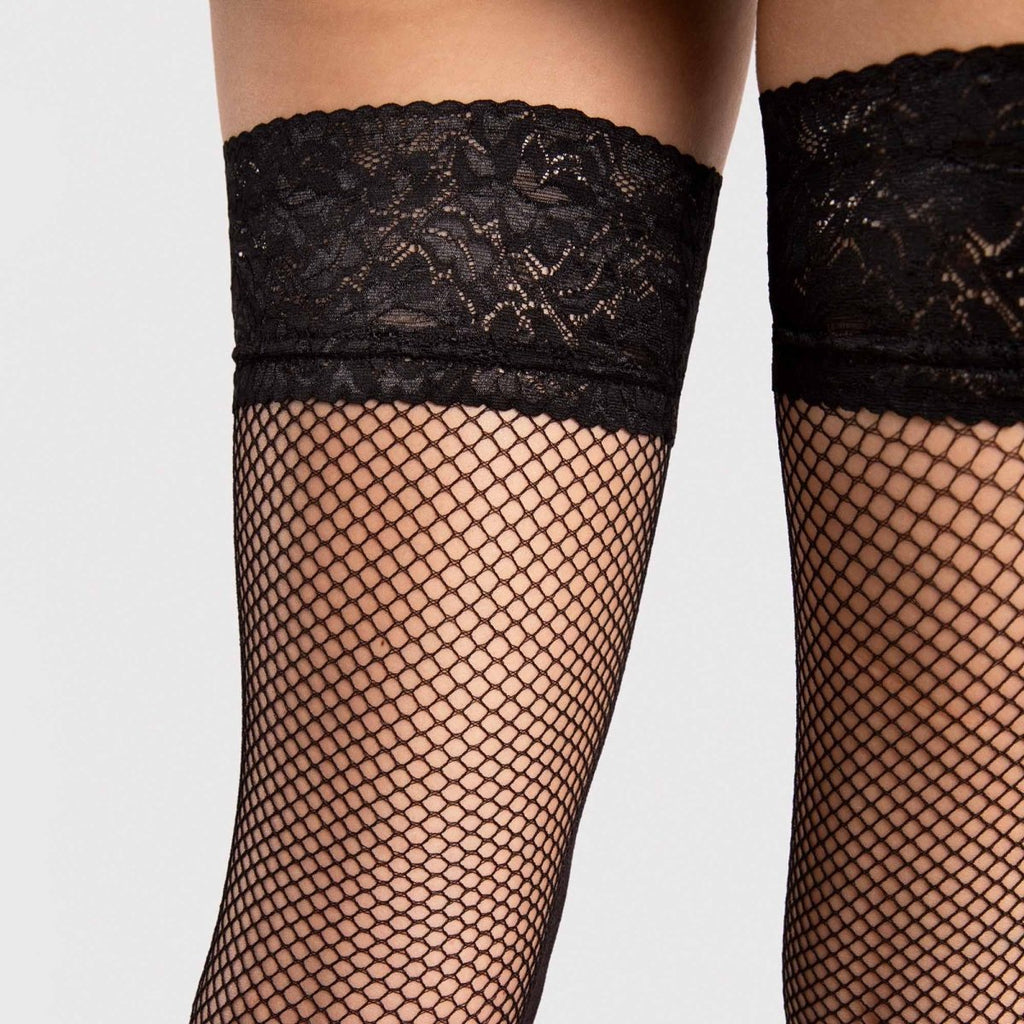 Fiore Liza 40 den – Elegant Fishnet Hold-Ups with Lace Top - Velvet Touch Tights