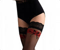 Fiore Endless Love Hold-up Stockings 20 Den Red Stripe & Floral Lace Trim - Velvet Touch Tights