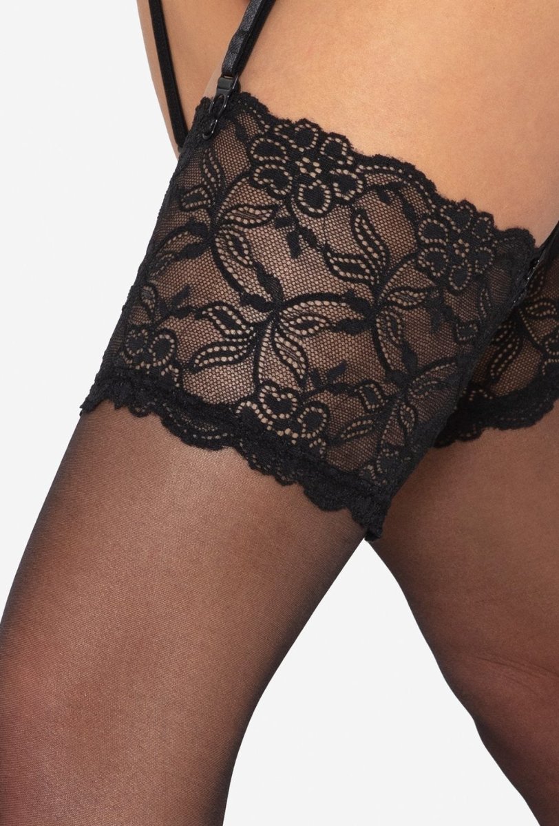 Gatta Venus 15 Den Stockings with Floral Lace Band - Velvet Touch Tights