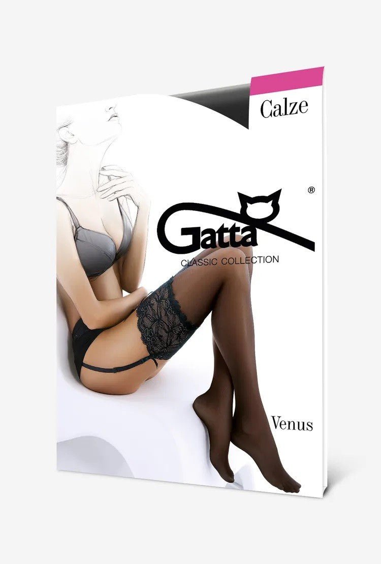Gatta Venus 15 Den Stockings with Floral Lace Band - Velvet Touch Tights