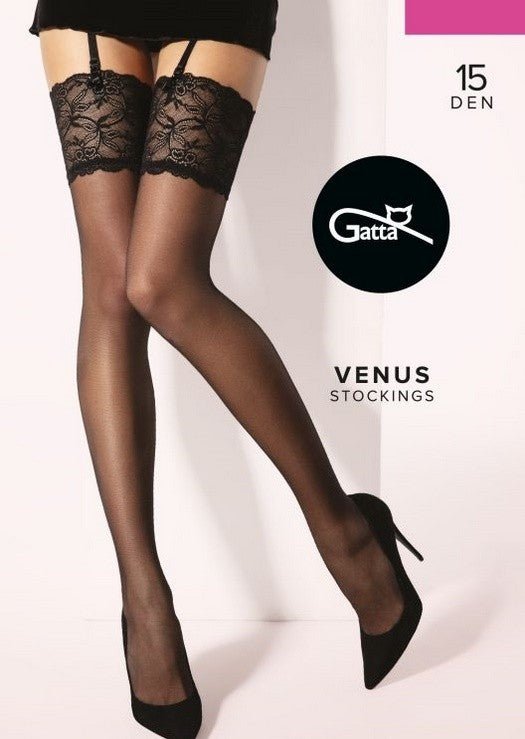 Gatta Venus 15 Den Stockings with Floral Lace Band - Velvet Touch Tights