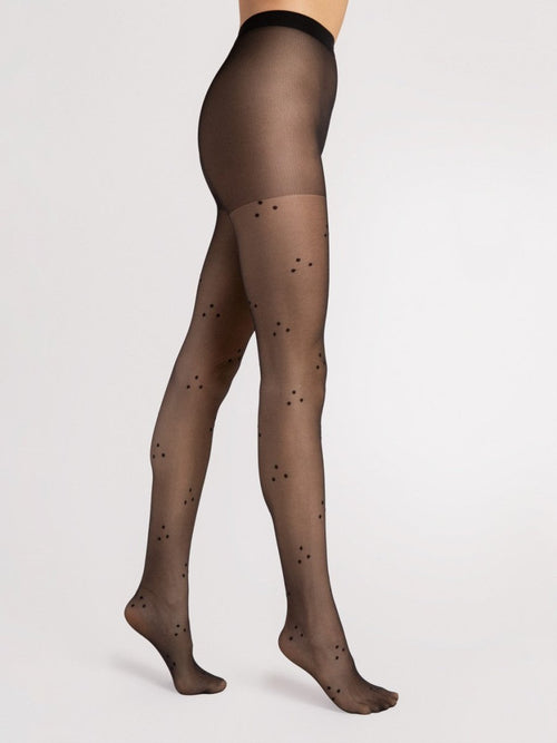 Fiore Charlene 15 Den Tights – Classic Polka Dot Elegant Hosiery - Velvet Touch Tights