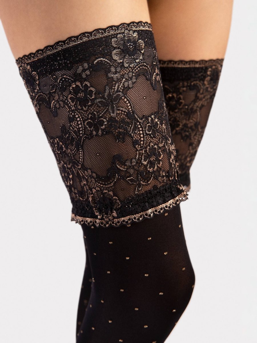 Fiore Notte 40 den – Elegant Hold-Ups with Lace & Polka Dots - Velvet Touch Tights
