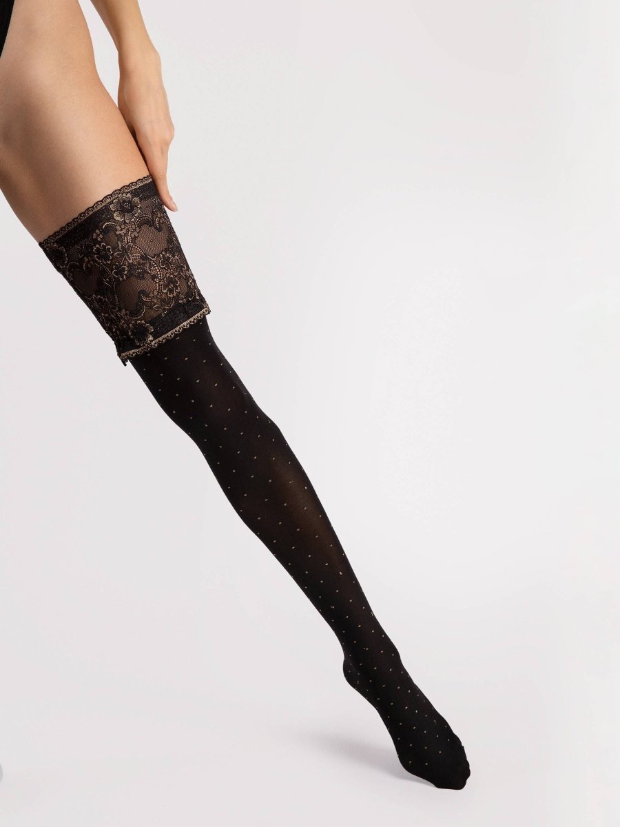 Fiore Notte 40 den – Elegant Hold-Ups with Lace & Polka Dots - Velvet Touch Tights