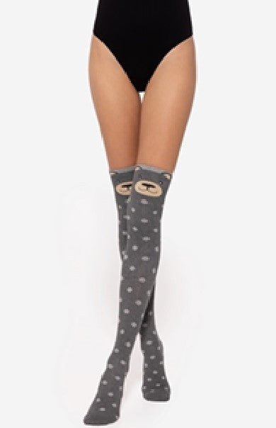 Gatta Cotton Patterned Over-the-Knee Socks with Bear Detail