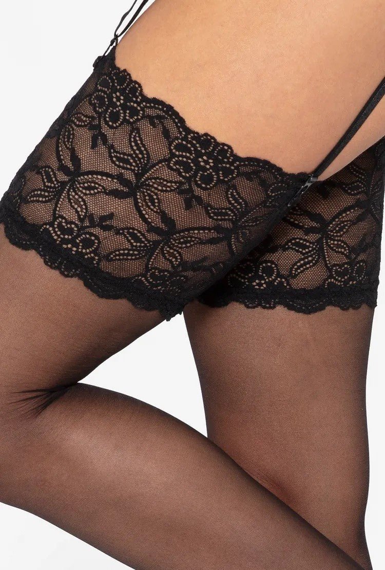 Gatta Venus 15 Den Stockings with Floral Lace Band - Velvet Touch Tights