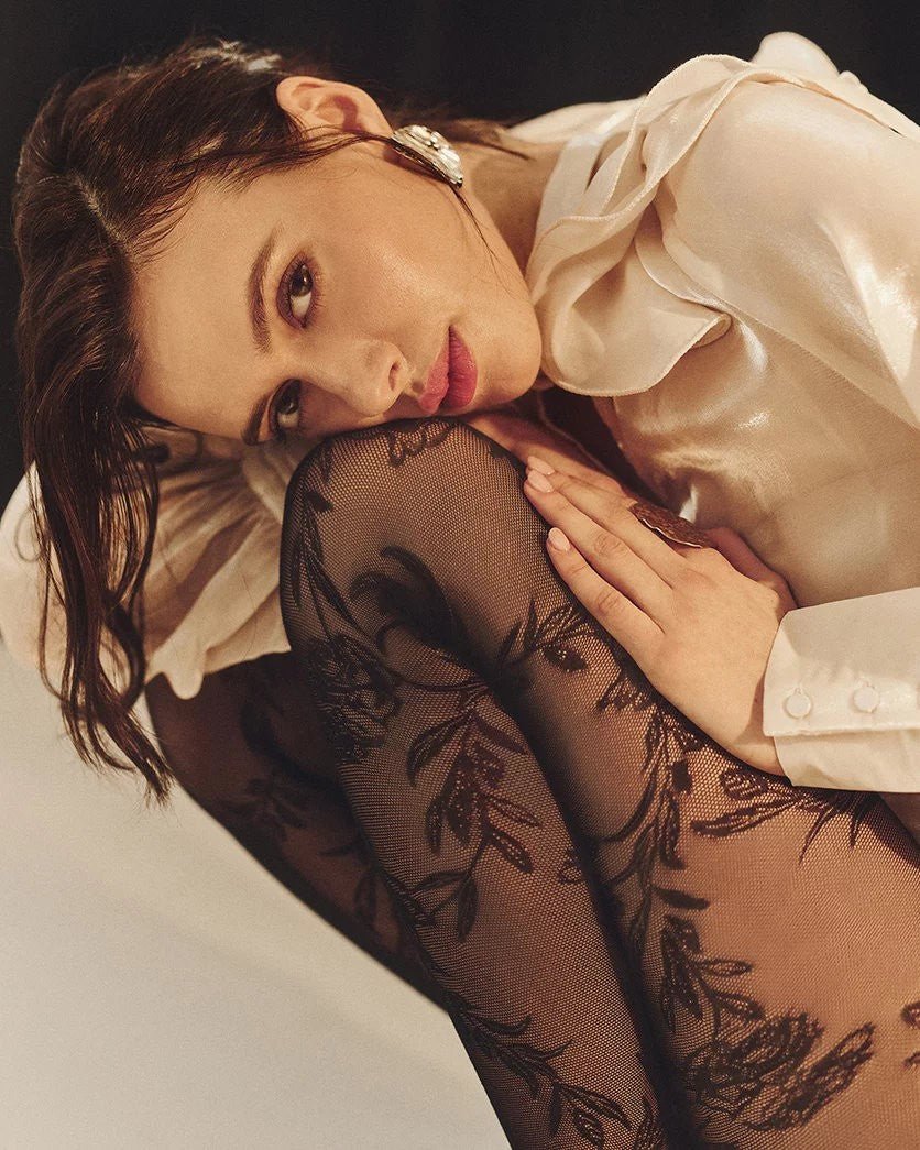 Gabriella Floral 20 Den Tights – Romantic Rose Lace Pattern - Velvet Touch Tights