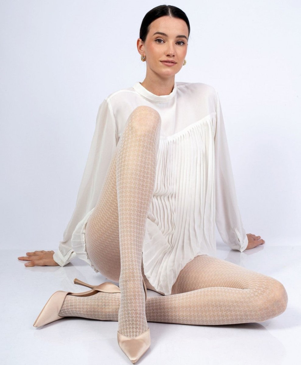 Knittex Chicca 30 Den Tights with Classic Houndstooth Pattern - Velvet Touch Tights