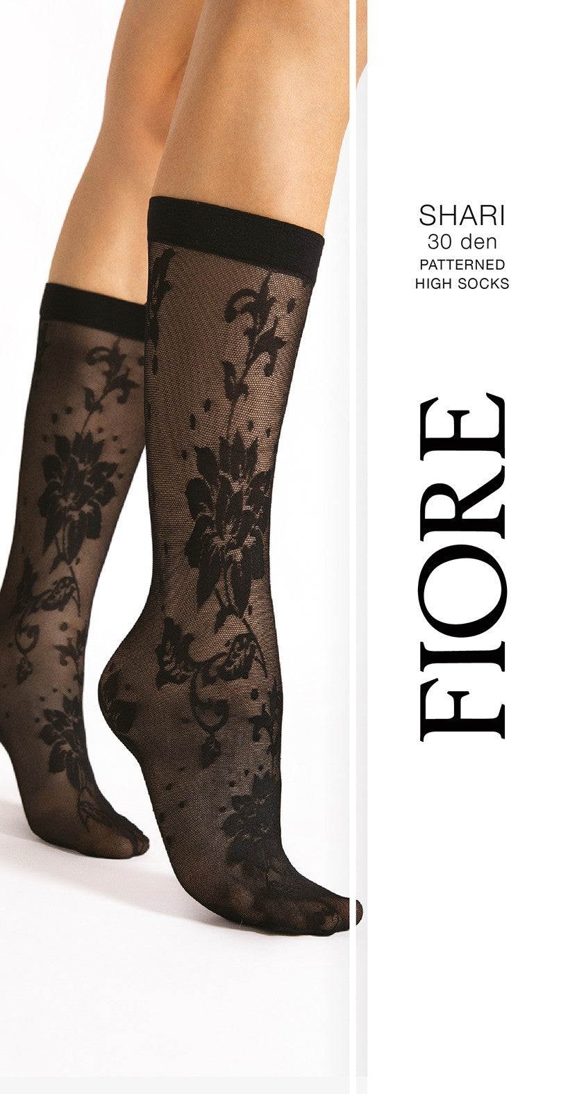 Fiore Shari 30 Den – Microfibre High Socks with Floral Lace Motif