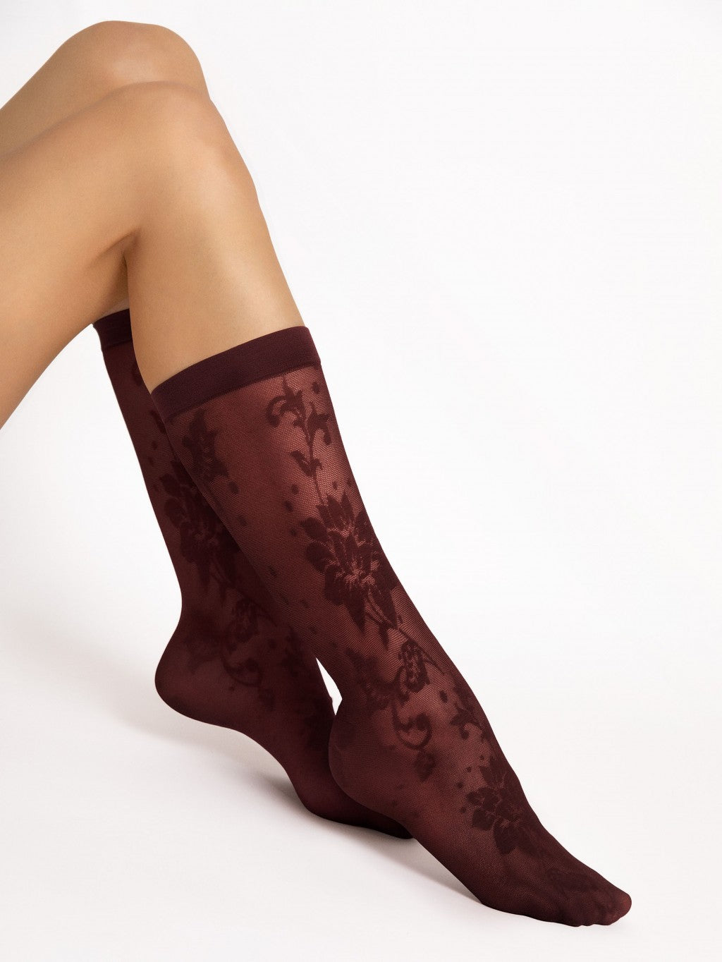 Fiore Shari 30 Den – Microfibre High Socks with Floral Lace Motif