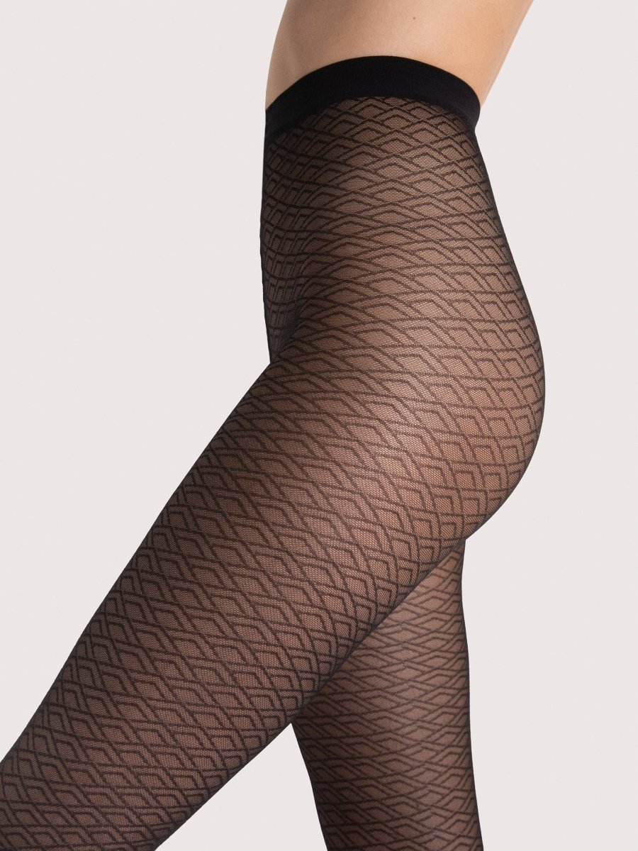 Fiore Night Fever 30 Den – Geometric Patterned Tights - Velvet Touch Tights