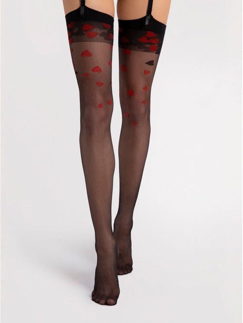 Fiore Alice 20 Den Stockings with Red Heart Details - Velvet Touch Tights