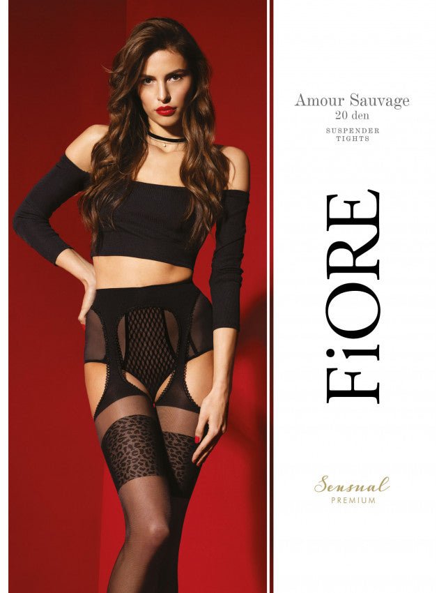 Fiore Amour Sauvage 20 Den – Leopard Print Garter-Style Tights - Velvet Touch Tights