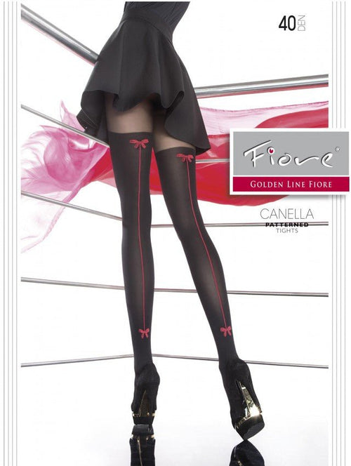 Fiore Canella 40 Den – Elegant Stocking-Effect Patterned Tights - Velvet Touch Tights