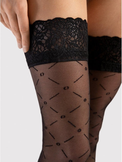 Fiore Enchanté 20 den – Elegant Hold-Ups with Geometric Pattern - Velvet Touch Tights