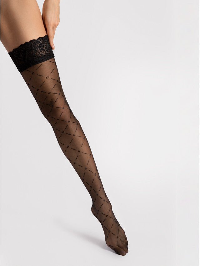Fiore Enchanté 20 den – Elegant Hold-Ups with Geometric Pattern - Velvet Touch Tights