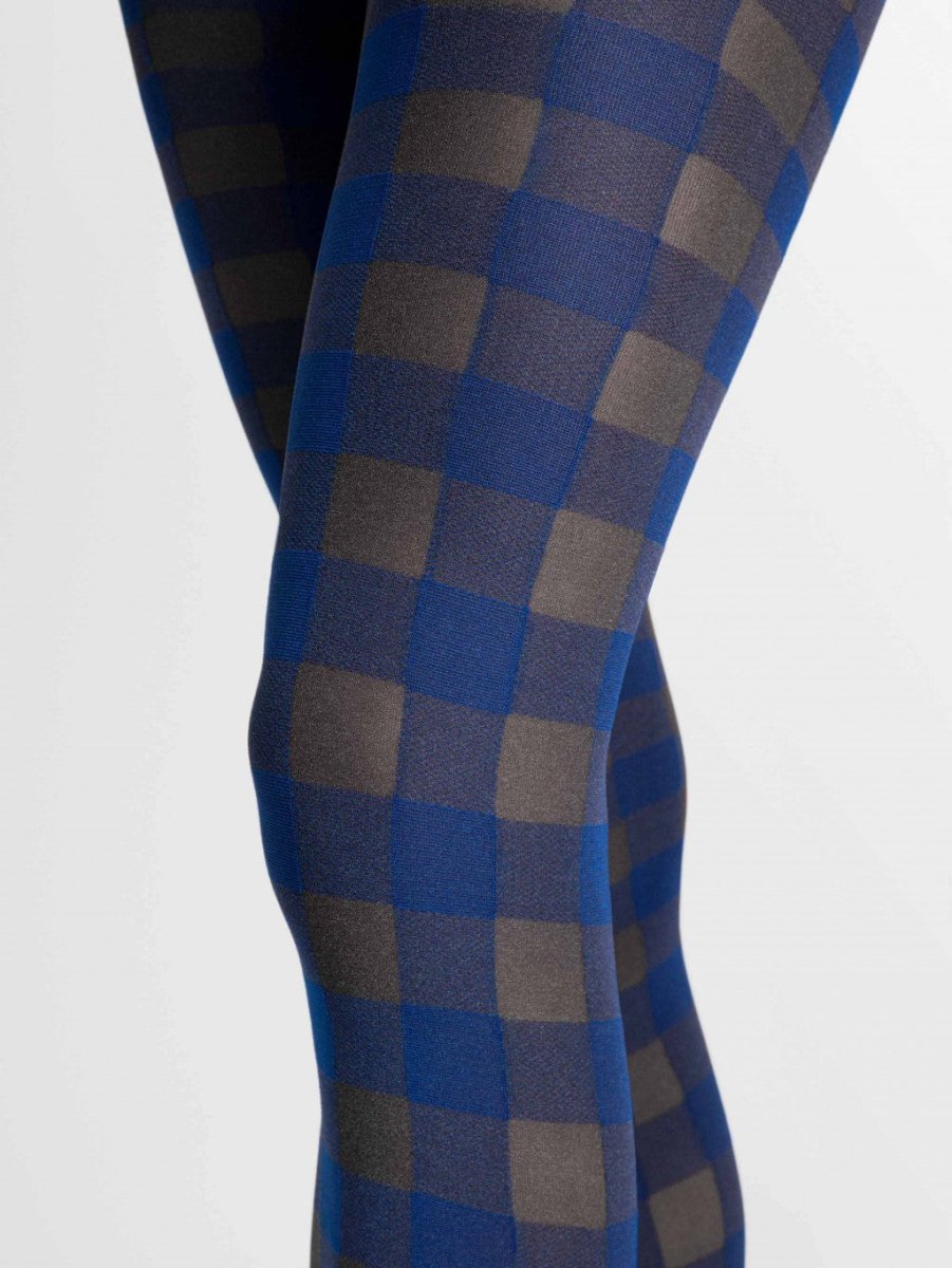 Fiore Indigo 40 Den – Cobalt Check Microfibre Tights - Velvet Touch Tights