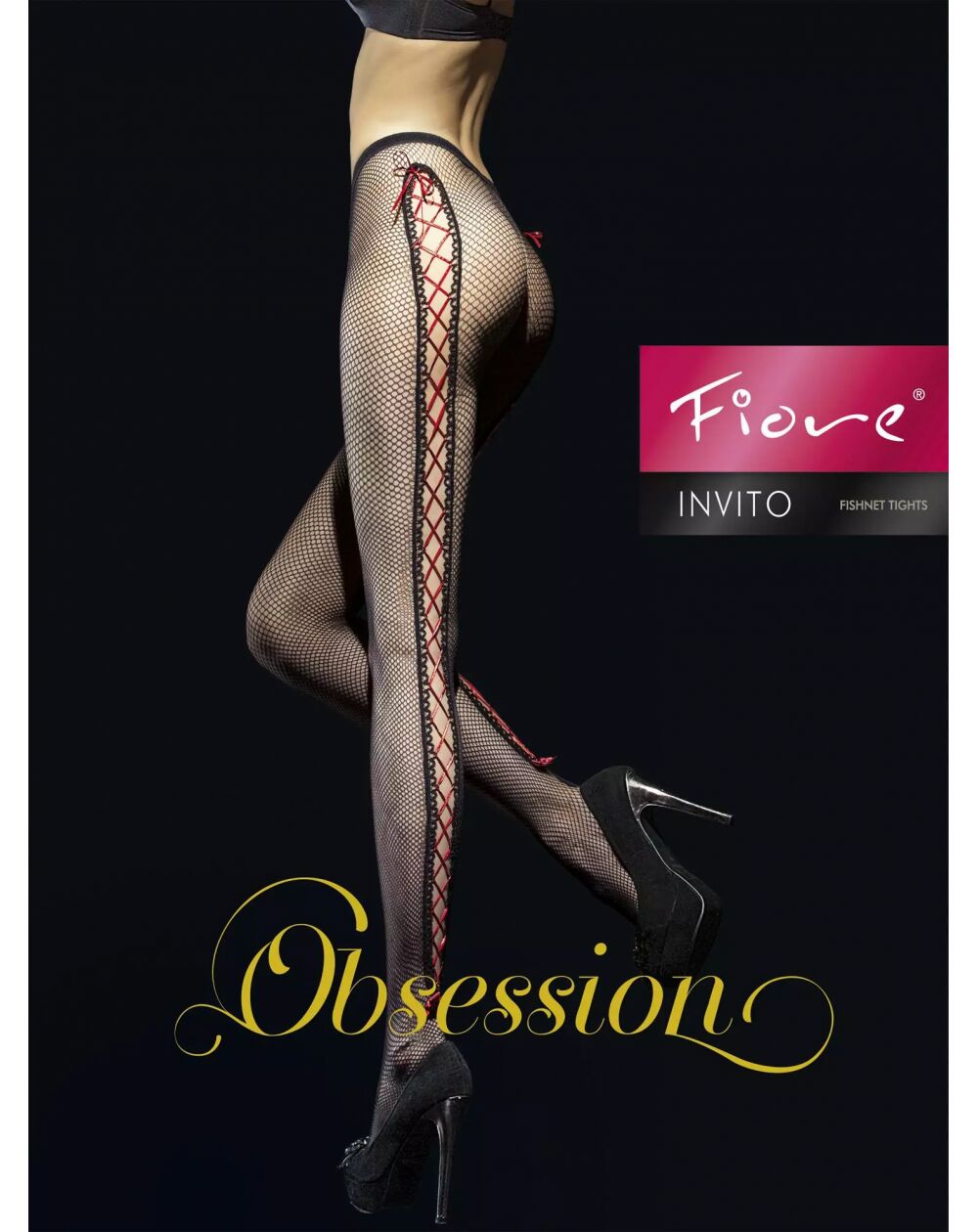 Fiore Invito 40 Den – Sensual Fishnet Tights with Red Ribbon Accent
