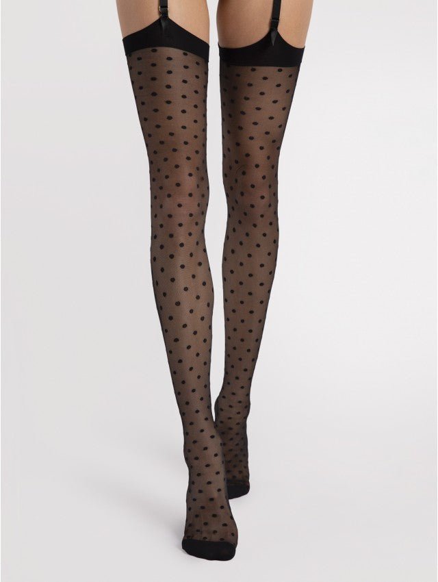 Fiore Louise 20 Den Stockings – Sheer Dot Pattern, Belt‑Style Elegance - Velvet Touch Tights