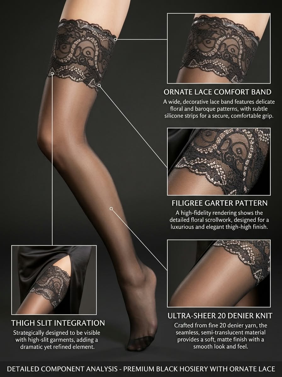 Fiore Sandrine Hold-up Stockings 20 Den – Lace Top with Silicone Grip - Velvet Touch Tights