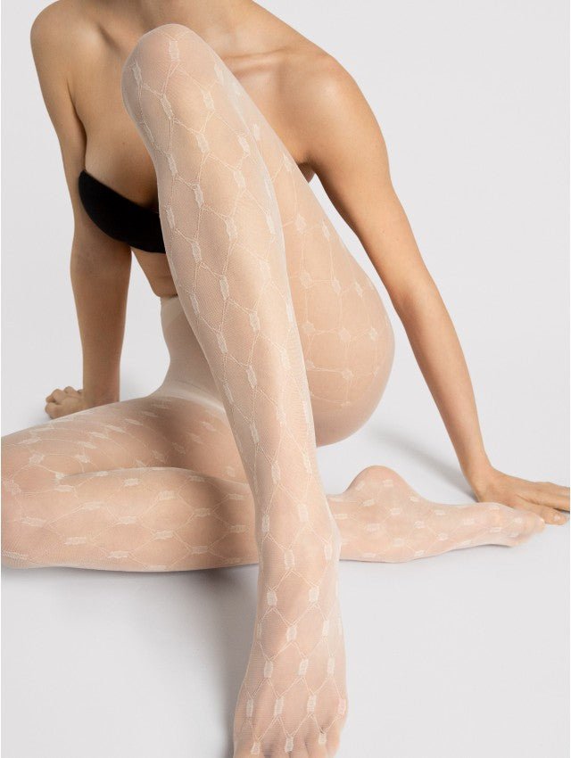 Fiore Serafina 20 Den Tights – Geometric Pattern, Semi‑Sheer Elegance - Velvet Touch Tights
