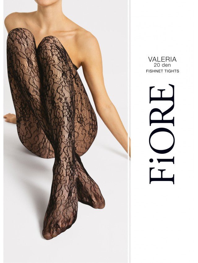 Fiore Valeria 20 Den Tights – Floral Fishnet Effect, Sheer & Stylish - Velvet Touch Tights