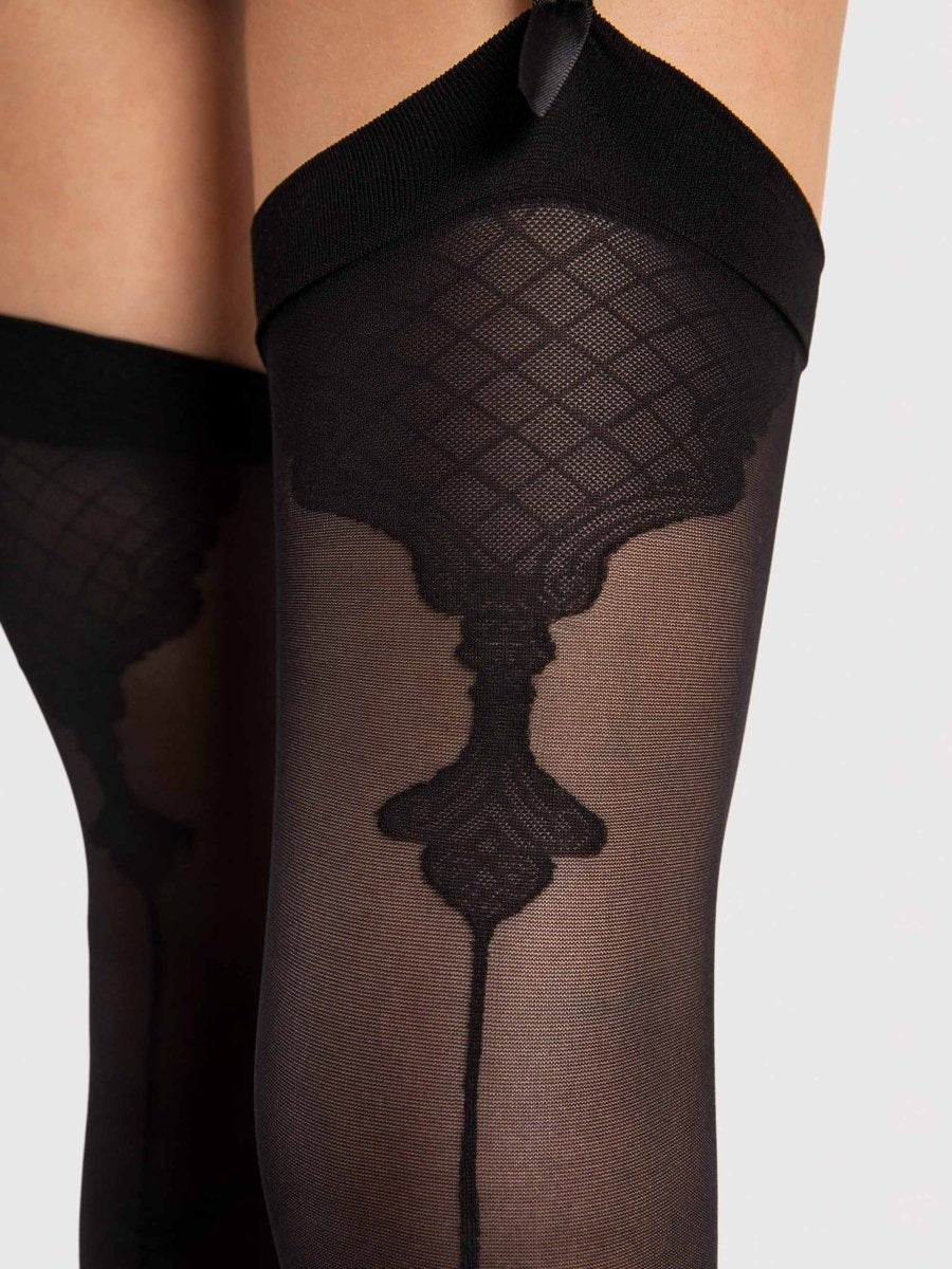 Fiore Vanity 40 Den Stockings – Baroque Pattern & Classic Back Seam - Velvet Touch Tights