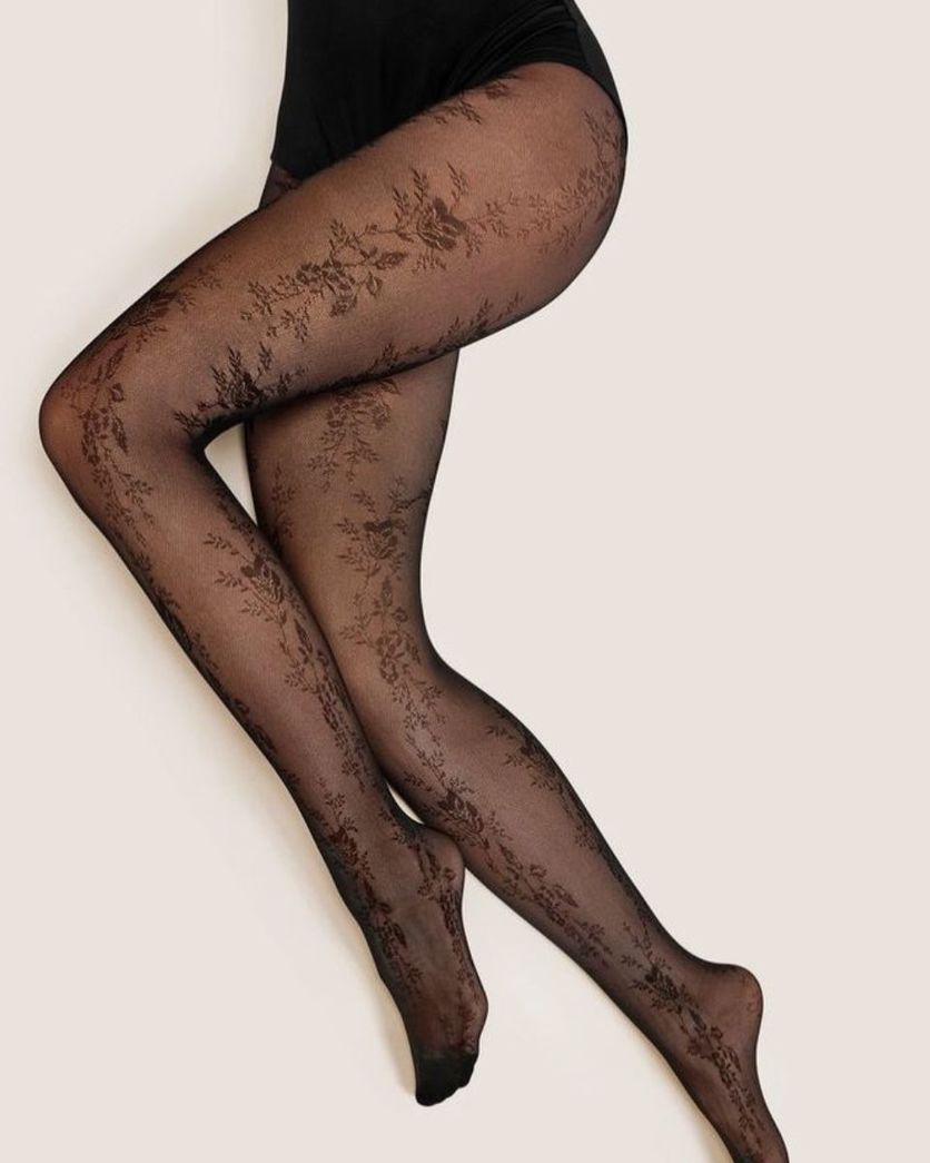 Gabriella Doris 30 Den Patterned Tights – Delicate Floral Design - Velvet Touch Tights