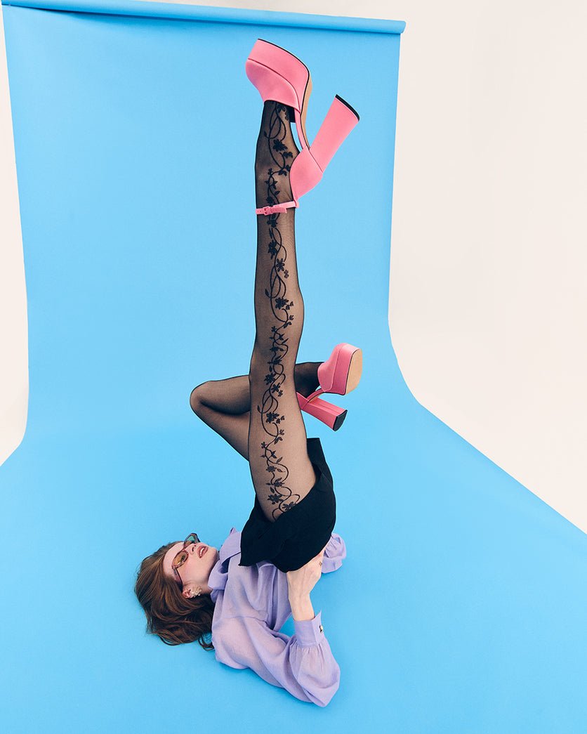 Gabriella Flora 20 Den Patterned Tights – Elegant Side Floral Motif - Velvet Touch Tights