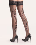 Gabriella Vera 20 Den Hold‑Up Stockings – Floral Back Pattern & Lace - Velvet Touch Tights