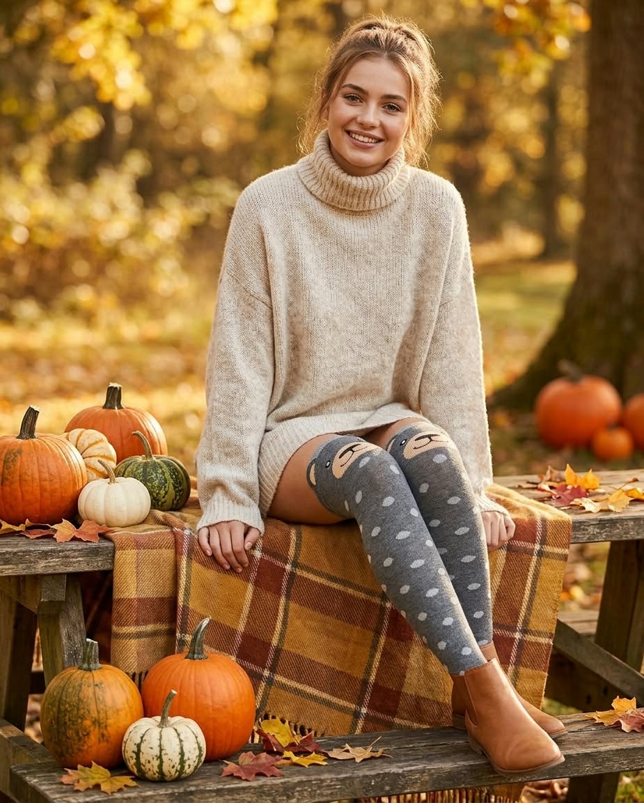 Gatta Cotton Patterned Over-the-Knee Socks with Bear Detail - Velvet Touch Tights