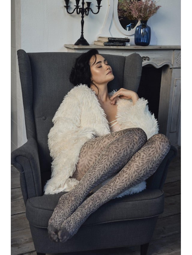 Fiore Herbarium 30 Den – Patterned Tights with Leaf Motif - Velvet Touch Tights