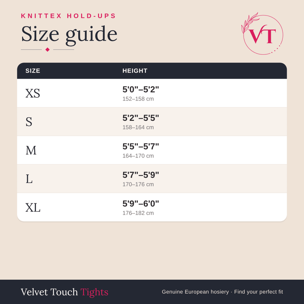 Knittex hold-ups size guide – Velvet Touch Tights
