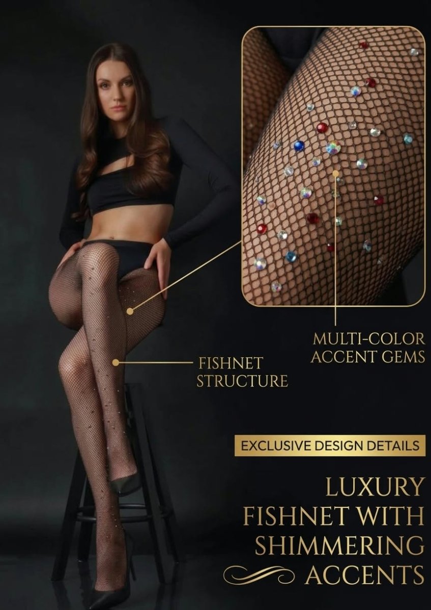 Knittex Stone Fishnet Tights with Shining Stones – Elegant & Stylish - Velvet Touch Tights