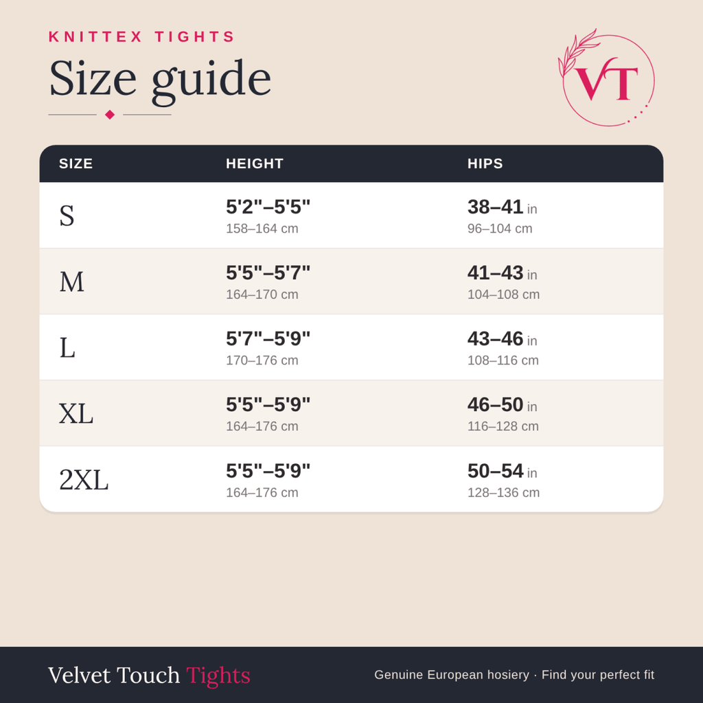 Knittex tights size guide – Velvet Touch Tights