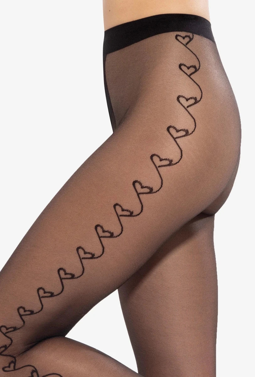 Gatta Lovely No. 11 Tights – 20 Den, Sheer & Romantic with Heart Stripe - Velvet Touch Tights