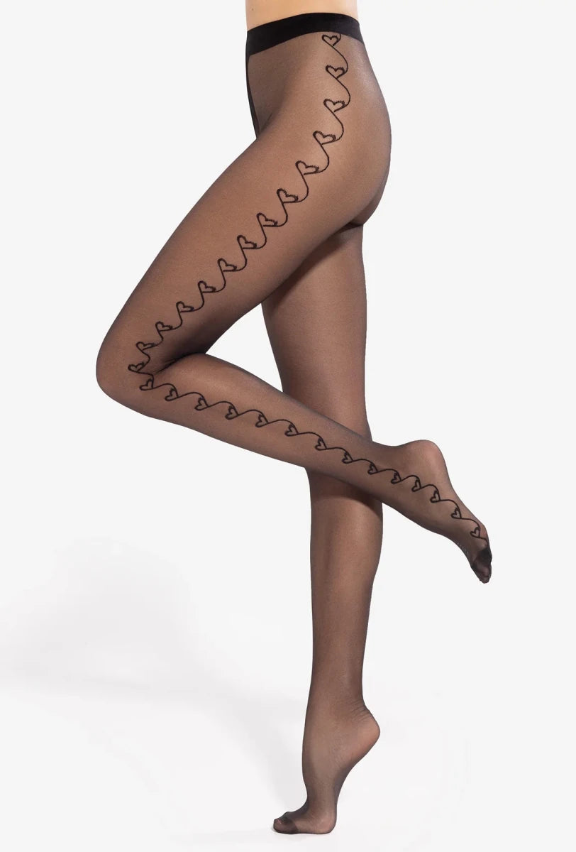 Gatta Lovely No. 11 Tights – 20 Den, Sheer & Romantic with Heart Stripe - Velvet Touch Tights