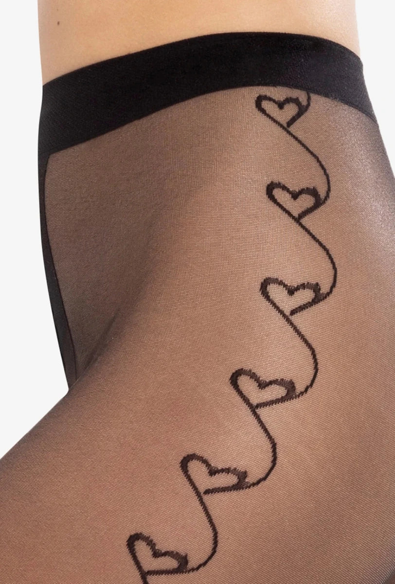 Gatta Lovely No. 11 Tights – 20 Den, Sheer & Romantic with Heart Stripe - Velvet Touch Tights