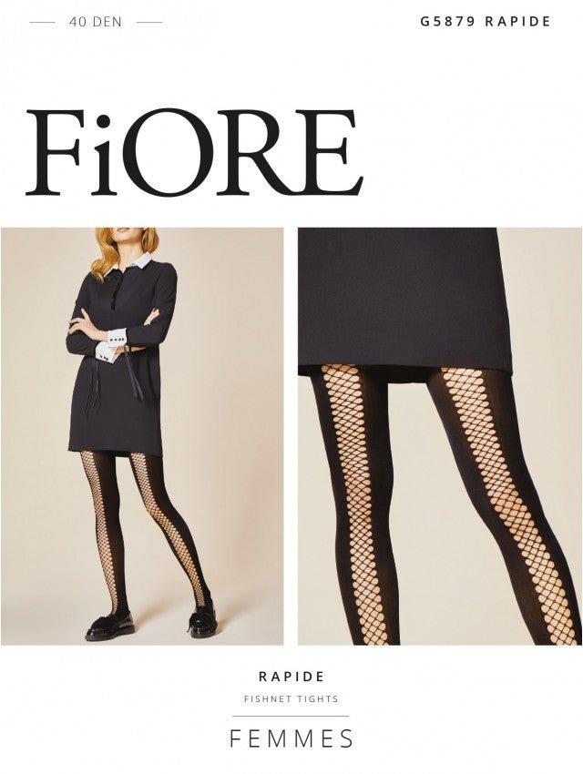 Fiore Rapide 40 Den Tights – Tights with Fishnet Detail - Velvet Touch Tights