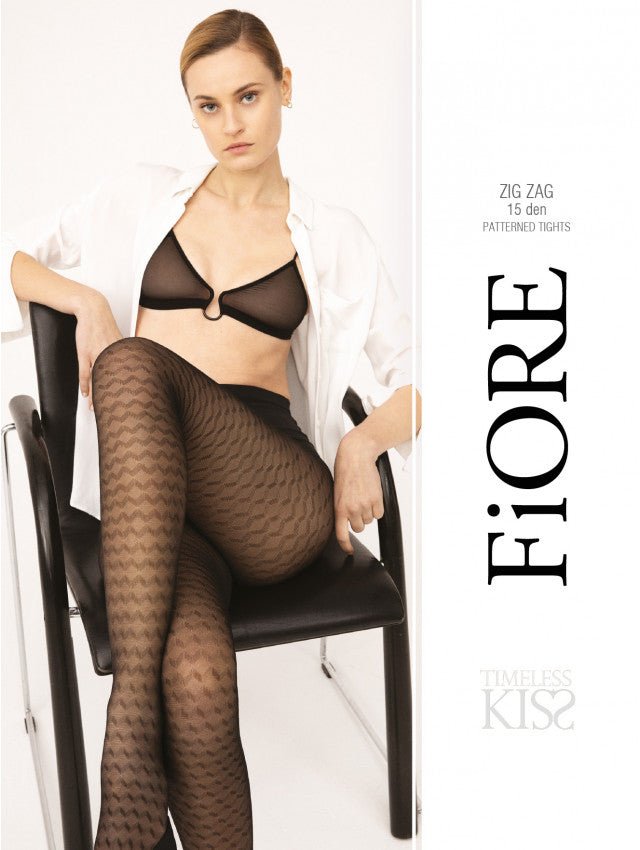 Fiore Zig Zag 15 Den – Sheer Patterned Tights - Velvet Touch Tights