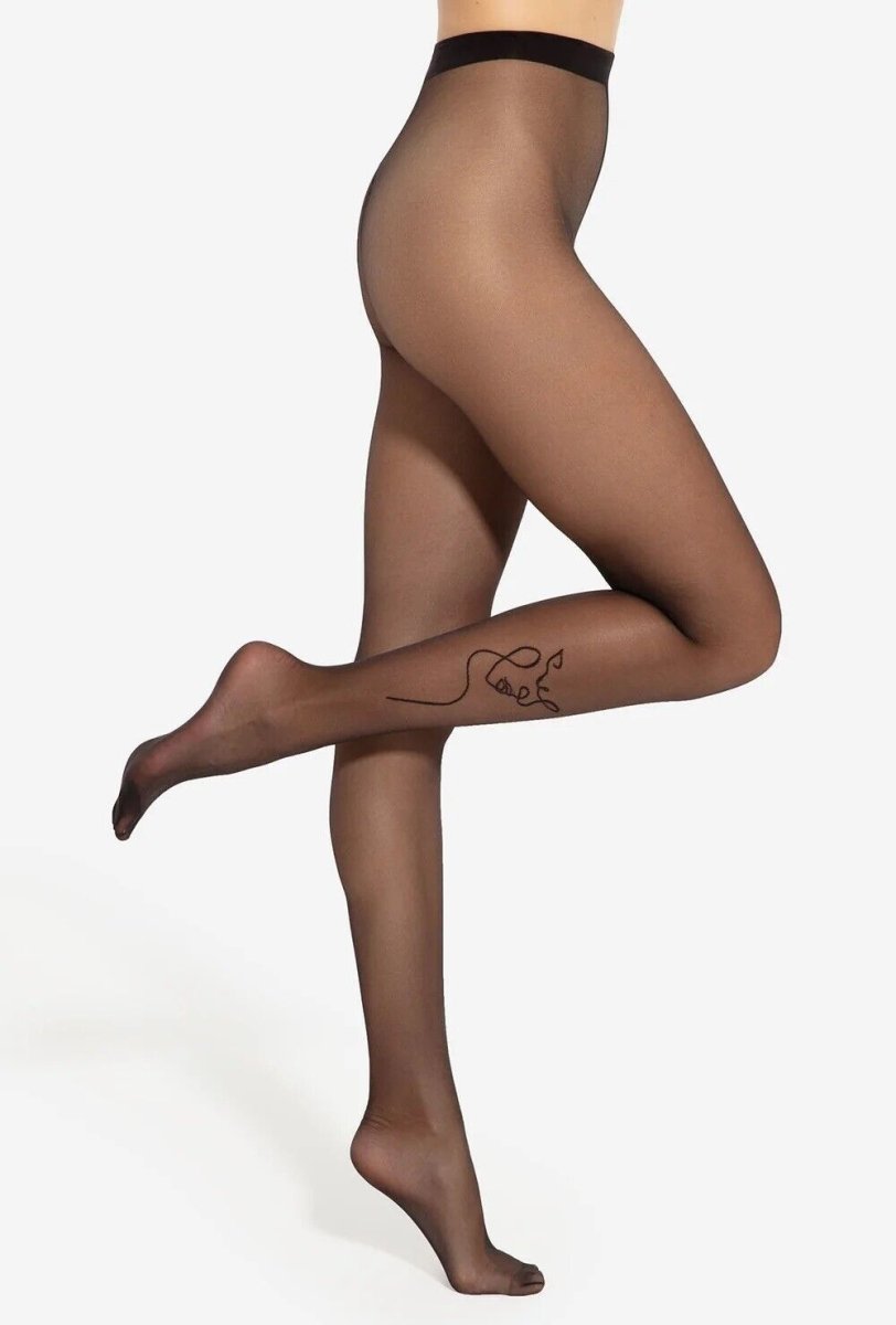 GATTA ART TATOO Tights – 20 Den Tattoo-Style Calf Pattern, Matte Finish - Velvet Touch Tights