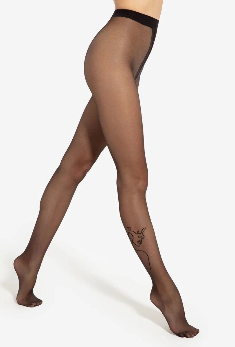GATTA ART TATOO Tights – 20 Den Tattoo-Style Calf Pattern, Matte Finish - Velvet Touch Tights
