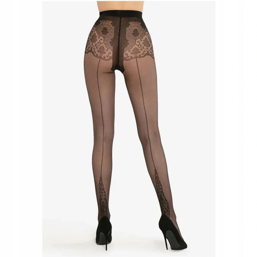 GATTA Ars Astrea 02 - 20 Den Tights with Back Seam & Lace Heart Detail