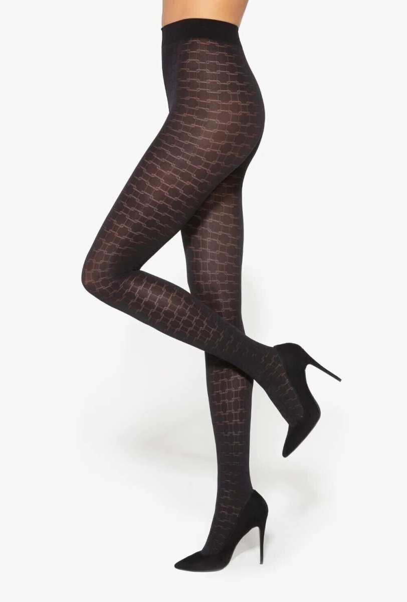 GATTA Loretta 136 Black Tights: 50 DEN, chain pattern, sleek fit - Velvet Touch Tights