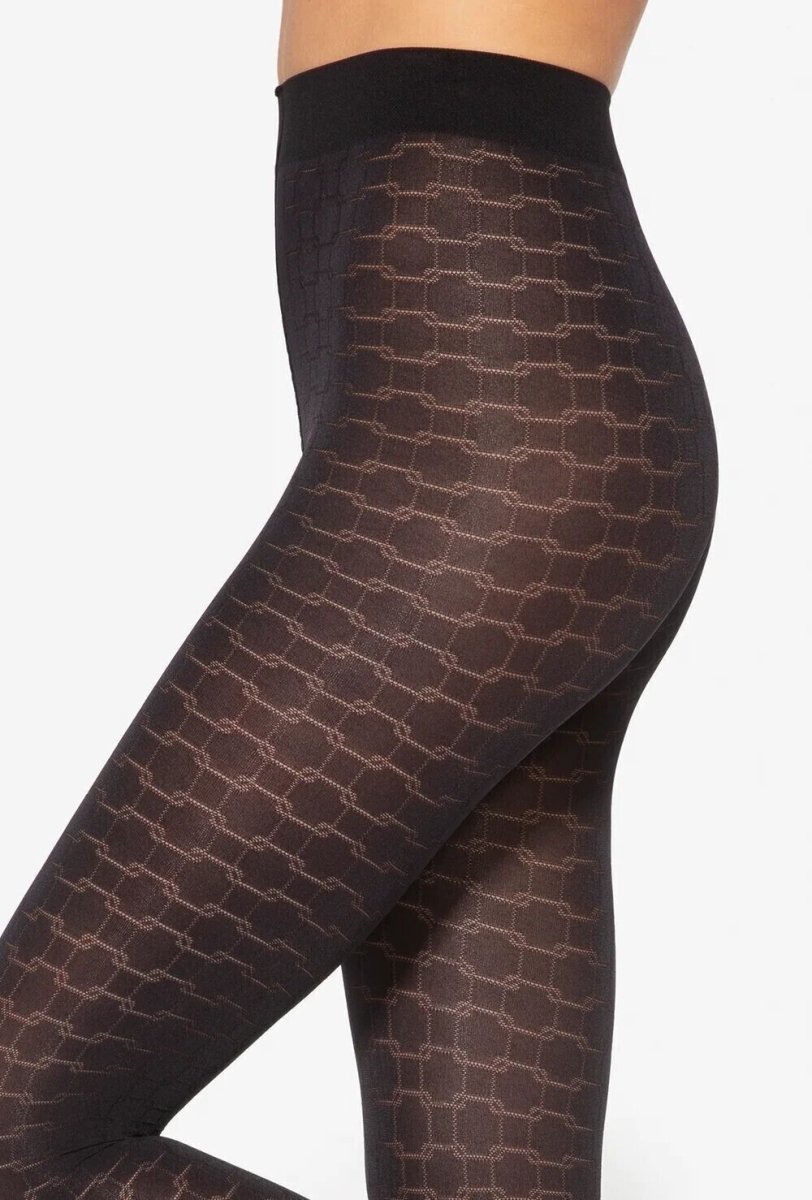 GATTA Loretta 136 Black Tights: 50 DEN, chain pattern, sleek fit - Velvet Touch Tights