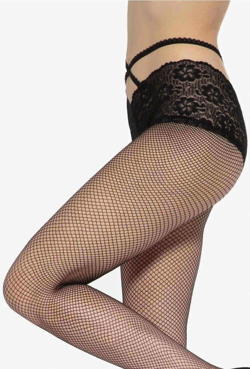 GATTA Ars Amandi Dione Fishnet Tights with Lace Panty Detail - Velvet Touch Tights