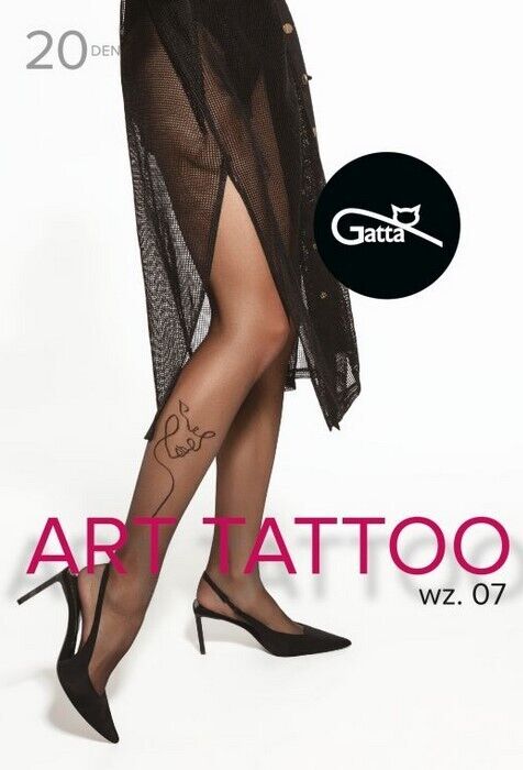 GATTA ART TATOO Tights – 20 Den Tattoo-Style Calf Pattern, Matte Finish - Velvet Touch Tights